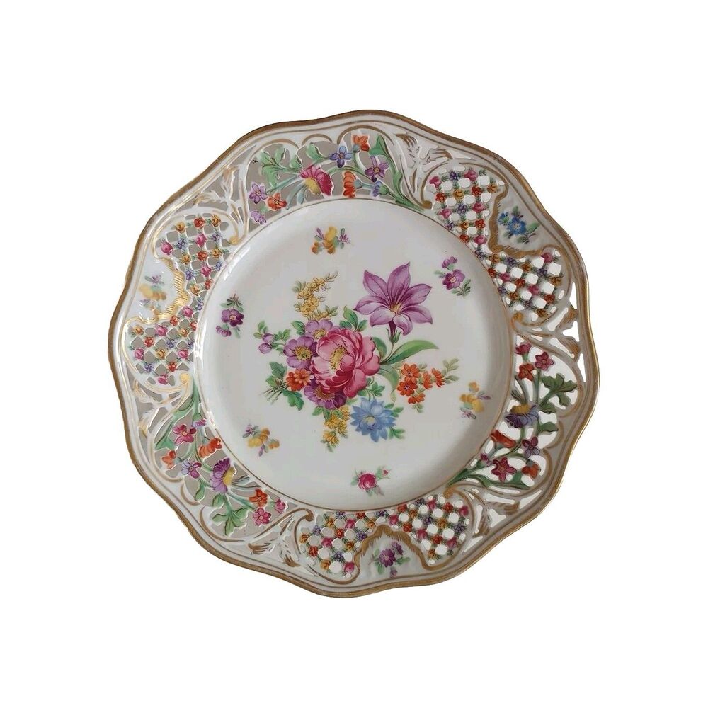 Schumann Chateau 9.5" Pierced Porcelain Plate Dresden Bavaria Germany US Zone